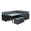 6-Piece Patio Furniture Set Outdoor Sectional Sofa With Glass Table, Ottomans For Pool, Backyard, Lawn
