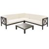 Outdoor Wood Patio Backyard 4-Piece Sectional Seating Group With Cushions And Table X-Back Sofa Set For Small Places