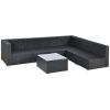 Outdoor Garden Patio Furniture 7-Piece Pe Rattan Wicker Sectional Cushioned Sofa Sets With 2 Pillows And Coffee Table
