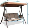 3 Person Patio Swing Chair With Storage Pocket Bag Weather Resistant Canopy Heavy Duty Steel Frame Hanging Glider Seating For Outdoor,Balcony,Garden,