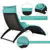 Patio Wicker Sun Lounger, Pe Rattan Foldable Chaise Lounger With Removable Cushion And Bolster Pillow, Black Wicker And Beige Cushion (2 Sets)