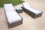 Direct Wicker Outdoor 3Pcs Deluxe Patio Adjustable Wicker Rattan Chaise Lounge Set With Cushions And Table