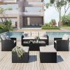 6-Piece All-Weather Wicker Pe Rattan Patio Outdoor Dining Conversation Sectional Set With Coffee Table, Wicker Sofas, Ottomans, Removable Cushions