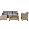 Outdoor, Patio Furniture Sets, 4 Piece Conversation Set Wicker Ratten Sectional Sofa With Seat Cushions(Beige Brown)