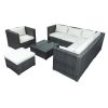 Patio Furniture Sets, 8-Piece Patio Wicker Corner Sofa With Cushions, Ottoman And Coffee Table