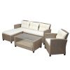 Outdoor, Patio Furniture Sets, 4 Piece Conversation Set Wicker Ratten Sectional Sofa With Seat Cushions(Beige Brown)