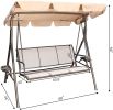 3 Person Patio Swing Seat With Adjustable Canopy For Patio, Garden, Poolside, Balcony
