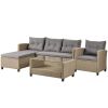 Outdoor, Patio Furniture Sets, 4 Piece Conversation Set Wicker Ratten Sectional Sofa With Seat Cushions(Beige Brown)
