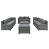 9-Piece Outdoor Patio Large Wicker Sofa Set, Rattan Sofa Set For Garden, Backyard,Porch And Poolside, Black Wicker, Beige Cushion
