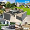 6-Piece Outdoor Wicker Sofa Set, Patio Rattan Dinning Set, Sectional Sofa With Thick Cushions And Pillows, Plywood Table Top, For Garden, Yard, Deck.