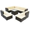 9 Piece Rattan Sectional Seating Group With Cushions And Ottoman, Patio Furniture Sets, Outdoor Wicker Sectional