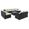 9-Piece Outdoor Patio Large Wicker Sofa Set, Rattan Sofa Set For Garden, Backyard,Porch And Poolside, Black Wicker, Beige Cushion