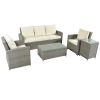5 Piece Rattan Sectional Seating Group With Cushions And Table, Patio Furniture Sets, Outdoor Wicker Sectional