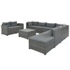 9-Piece Outdoor Patio Large Wicker Sofa Set, Rattan Sofa Set For Garden, Backyard,Porch And Poolside, Black Wicker, Beige Cushion