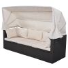 Outdoor Patio Rectangle Daybed With Retractable Canopy, Wicker Furniture Sectional Seating With Washable Cushions, Backyard, Porch