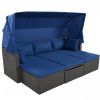 Outdoor Patio Rectangle Daybed With Retractable Canopy, Wicker Furniture Sectional Seating With Washable Cushions, Backyard, Porch
