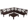 Outdoor Wood Patio Backyard 4-Piece Sectional Seating Group With Cushions And Table X-Back Sofa Set For Small Places