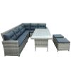 6-Piece Patio Furniture Set Outdoor Sectional Sofa With Glass Table, Ottomans For Pool, Backyard, Lawn