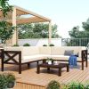 Outdoor Wood Patio Backyard 4-Piece Sectional Seating Group With Cushions And Table X-Back Sofa Set For Small Places