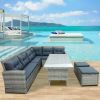 6-Piece Patio Furniture Set Outdoor Sectional Sofa With Glass Table, Ottomans For Pool, Backyard, Lawn