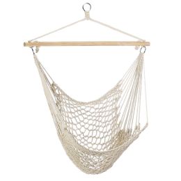 Hammock Chair Hanging Rope Seat Swing W/ Wooden Stick 220Lbs Load For Patio Yard Porch Outdoor Bedroom Indoor