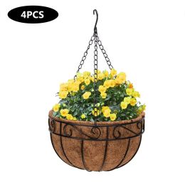 4 Pcs Metal Hanging Plant Basket,With Round Wire Plant Holder With Chain Porch Decor,Flower Pots Hanger Garden Decoration Xh