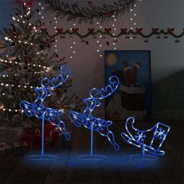 Acrylic Christmas Flying Reindeer & Sleigh 102.4"X8.3"X34.3" Blue